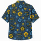 Labor Day Hawaiian Shirt- Aloha Patch Badge and Hibiscus in Denim Navy