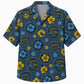 Labor Day Hawaiian Shirt- Aloha Patch Badge and Hibiscus in Denim Navy