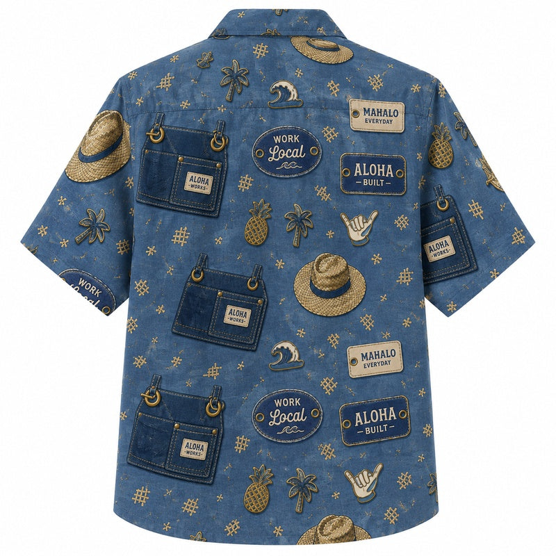 Labor Day Hawaiian Shirt Aloha Pineapple Blue Print for the Holiday