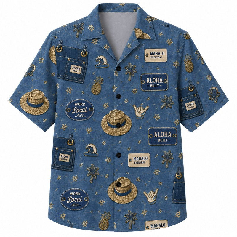 Labor Day Hawaiian Shirt Aloha Pineapple Blue Print for the Holiday