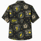 Labor Day Hawaiian Shirt- Aloha Surf Badge and Hibiscus in Black Gold