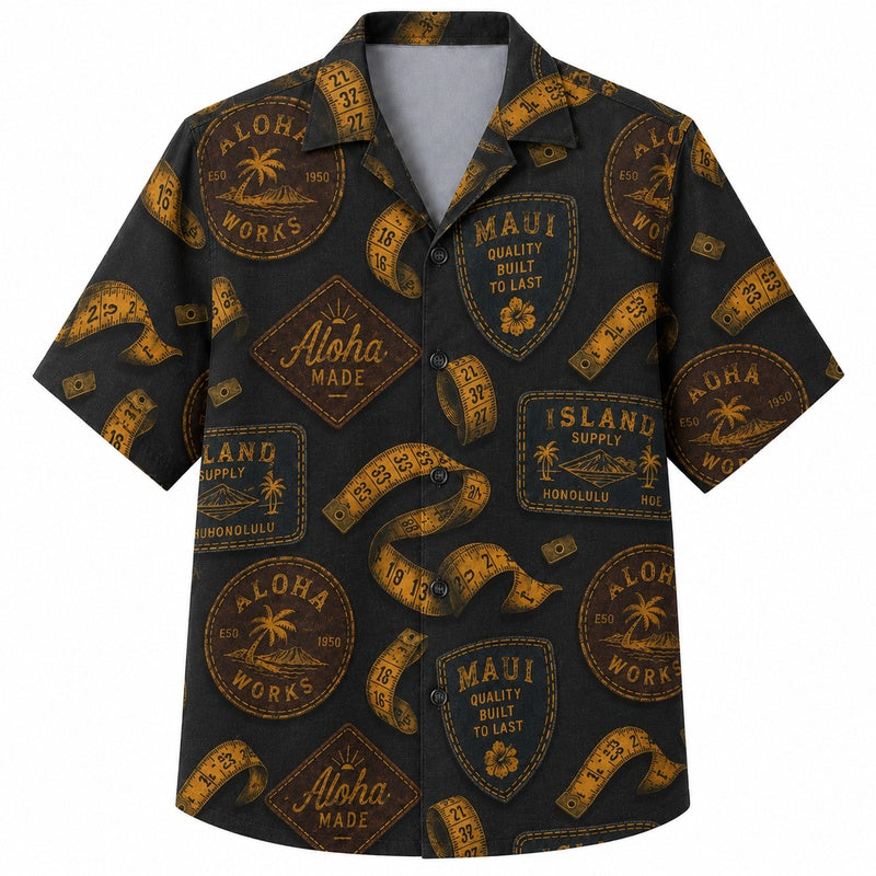 Labor Day Hawaiian Shirt- Aloha Works Badge Patch Print for Men