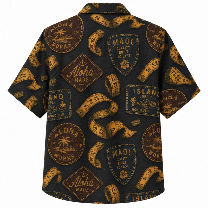 Labor Day Hawaiian Shirt- Aloha Works Badge Patch Print for Men