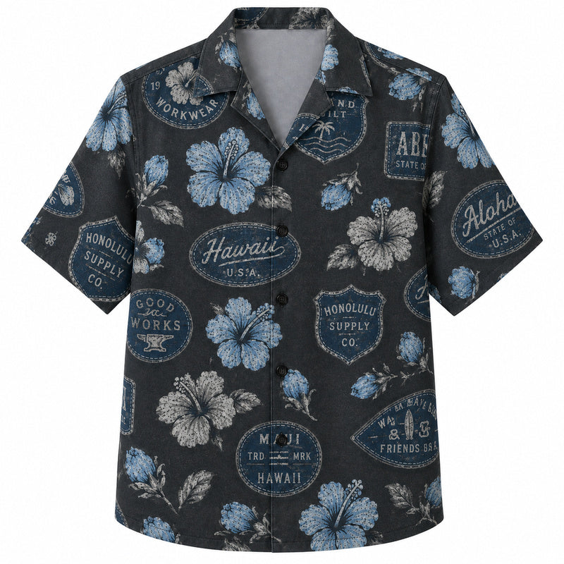 Labor Day Hawaiian Shirt- Aloha Workwear Patch Pattern for the Long Weekend