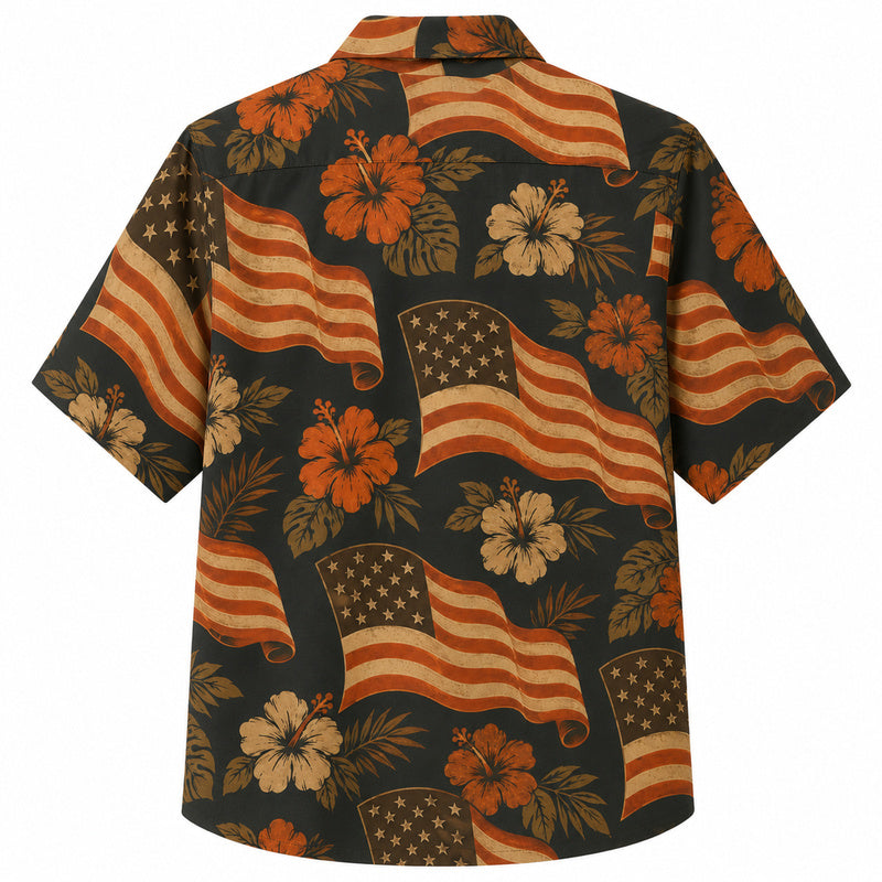 Labor Day Hawaiian Shirt - American Flag Hibiscus Print for the Cookout