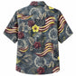 Labor Day Hawaiian Shirt- American Flag and Hibiscus Burst in Slate