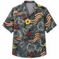 Labor Day Hawaiian Shirt- American Flag and Hibiscus Burst in Slate