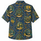 Labor Day Hawaiian Shirt- Anchor Chain Crest and Hibiscus in Deep Teal