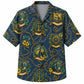 Labor Day Hawaiian Shirt- Anchor Chain Crest and Hibiscus in Deep Teal