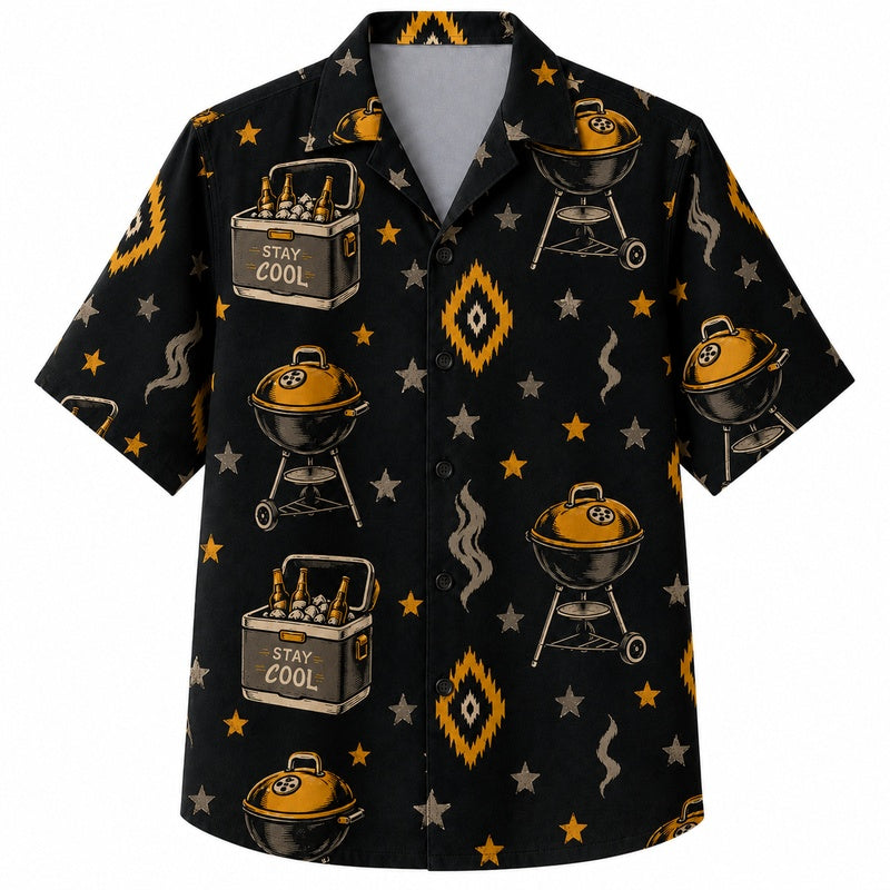 Labor Day Hawaiian Shirt- Backyard Grill and Cooler Print for Cookouts