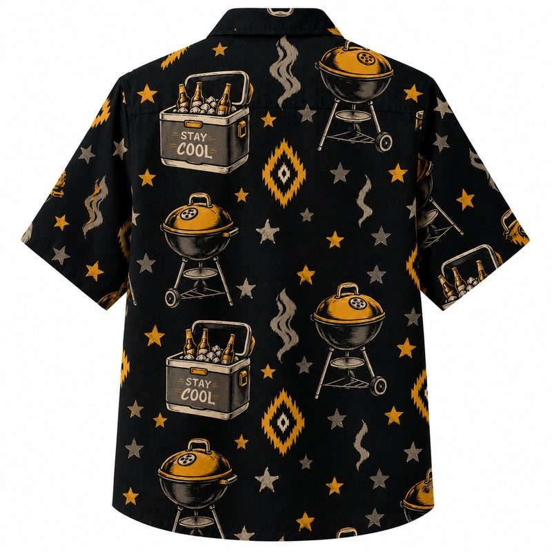 Labor Day Hawaiian Shirt- Backyard Grill and Cooler Print for Cookouts