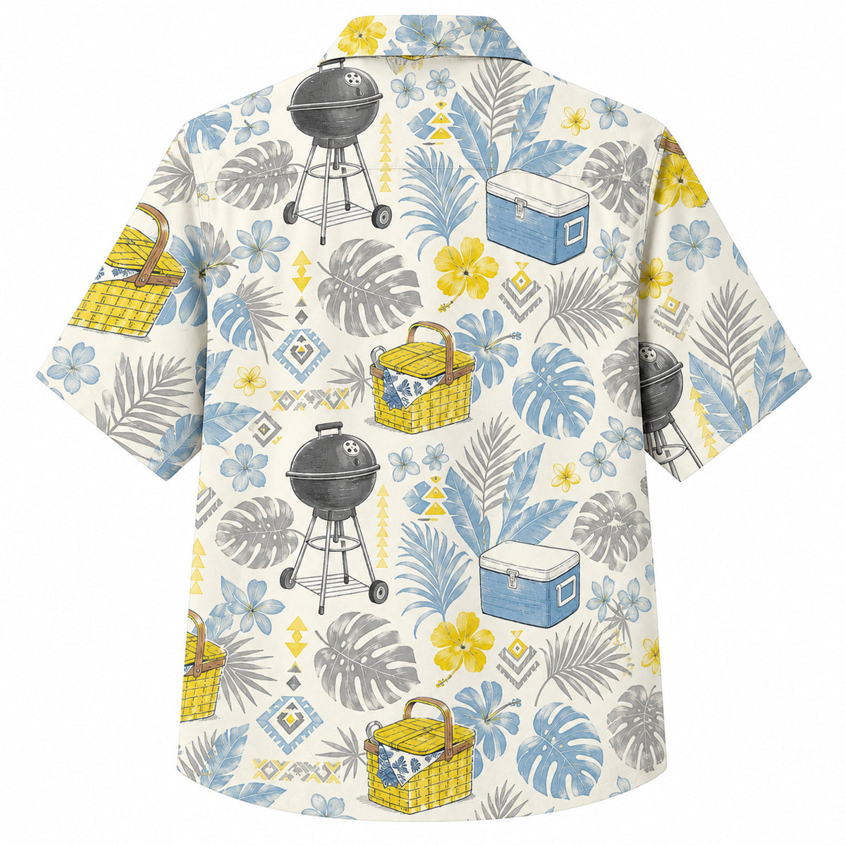 Labor Day Hawaiian Shirt- Backyard Grill and Picnic Basket Print