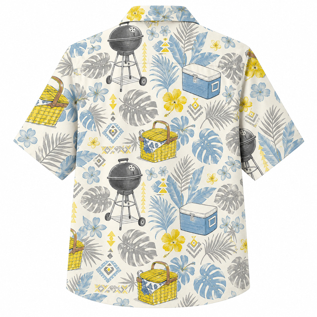 Labor Day Hawaiian Shirt- Backyard Grill and Picnic Basket Print