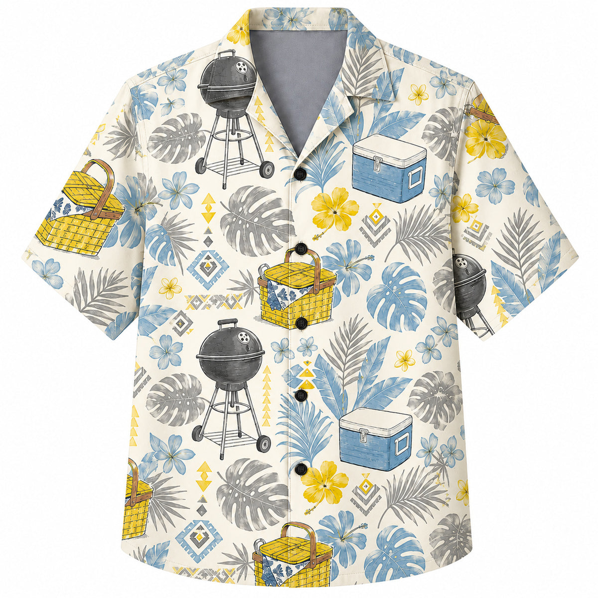 Labor Day Hawaiian Shirt- Backyard Grill and Picnic Basket Print