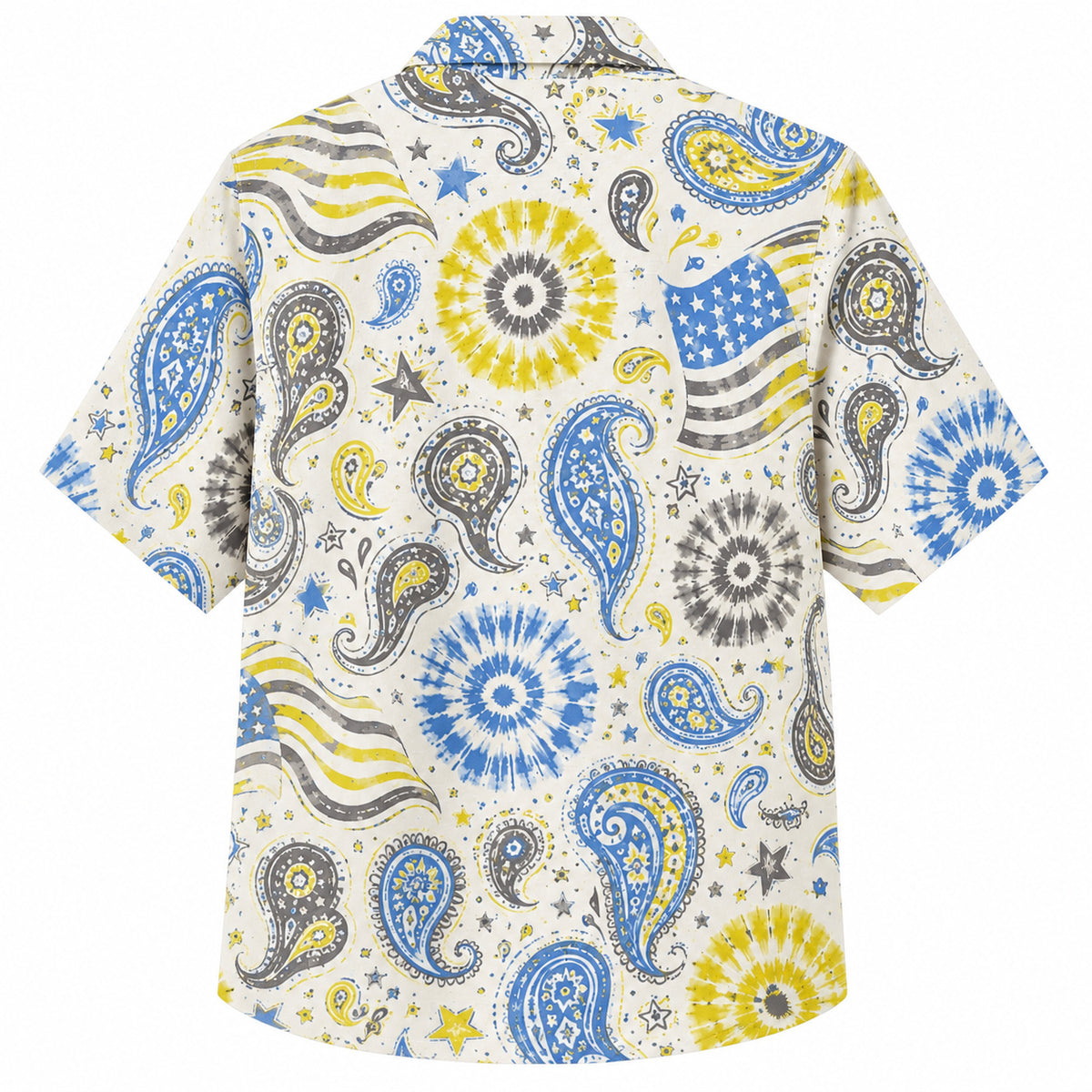 Labor Day Hawaiian Shirt- Bandana Paisley and Flag Rosette in Cream