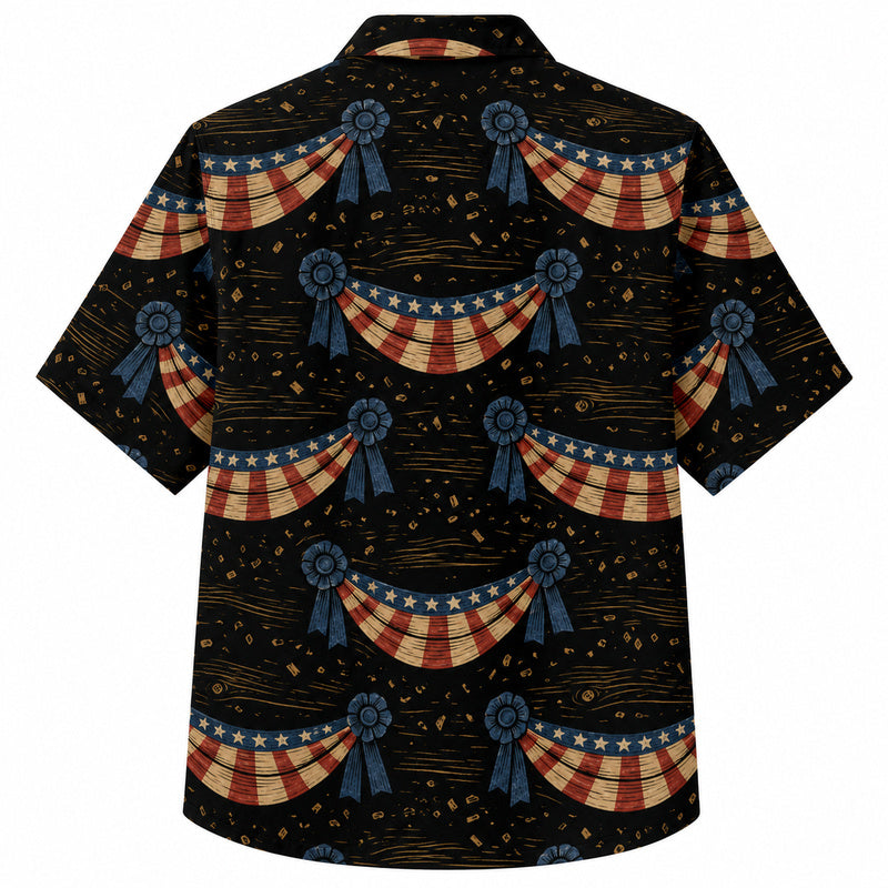 Labor Day Hawaiian Shirt- Black Bunting Rosette and Swag Print