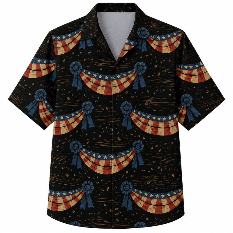 Labor Day Hawaiian Shirt- Black Bunting Rosette and Swag Print