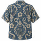 Labor Day Hawaiian Shirt- Blue Damask Hammer and Hibiscus Print
