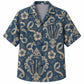 Labor Day Hawaiian Shirt- Blue Damask Hammer and Hibiscus Print