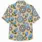 Labor Day Hawaiian Shirt- Blue Tulip and Cog Wheel Bloom Print