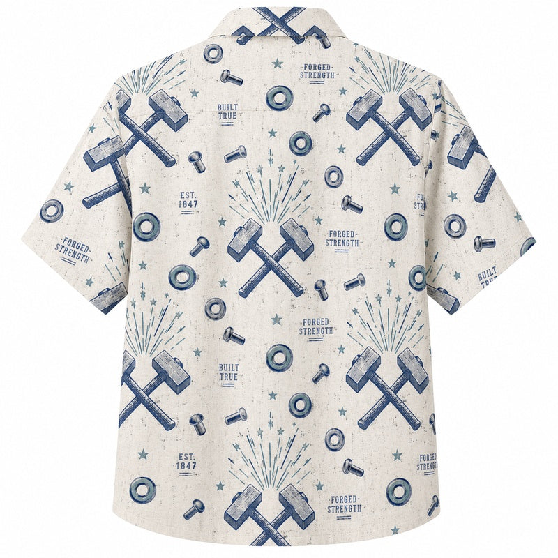 Labor Day Hawaiian Shirt Blueprint Firework Cream Print for the Holiday