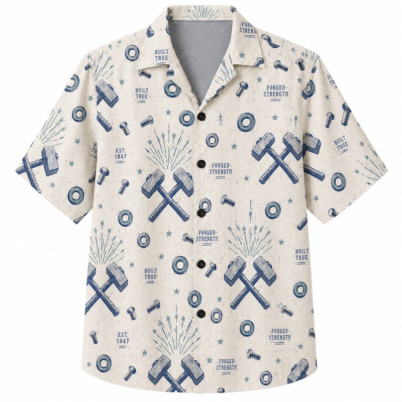 Labor Day Hawaiian Shirt Blueprint Firework Cream Print for the Holiday