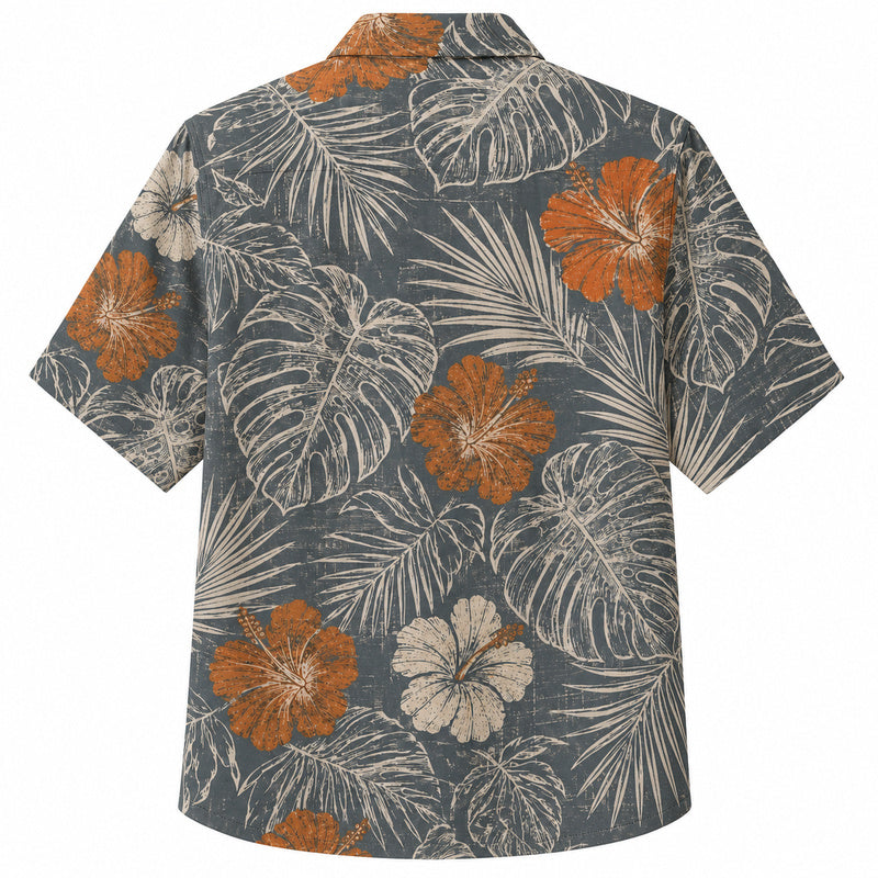 Labor Day Hawaiian Shirt - Bold Hibiscus and Monstera Print for the Jobsite