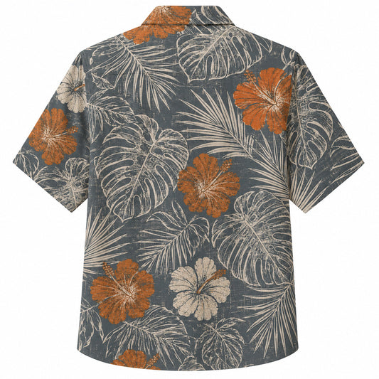 Labor Day Hawaiian Shirt - Bold Hibiscus and Monstera Print for the Jobsite