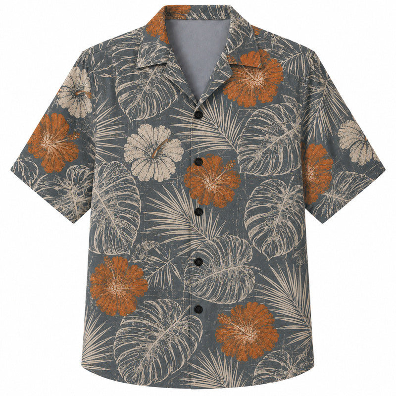 Labor Day Hawaiian Shirt - Bold Hibiscus and Monstera Print for the Jobsite
