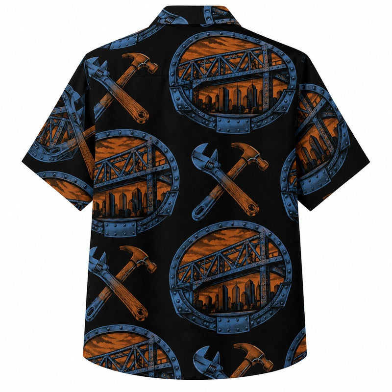 Labor Day Hawaiian Shirt Bridge Hammer Ember Print for the Holiday