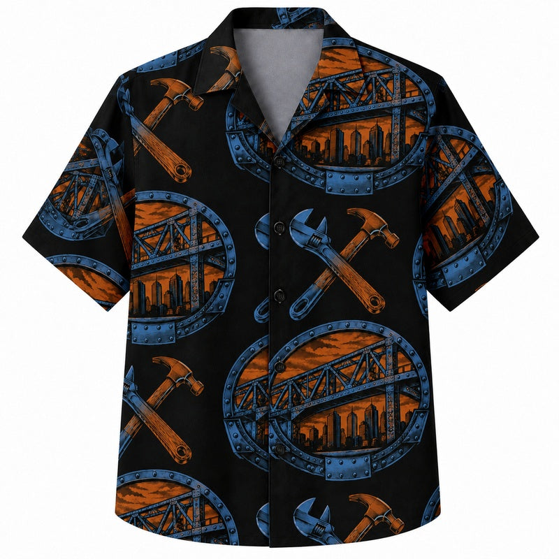 Labor Day Hawaiian Shirt Bridge Hammer Ember Print for the Holiday