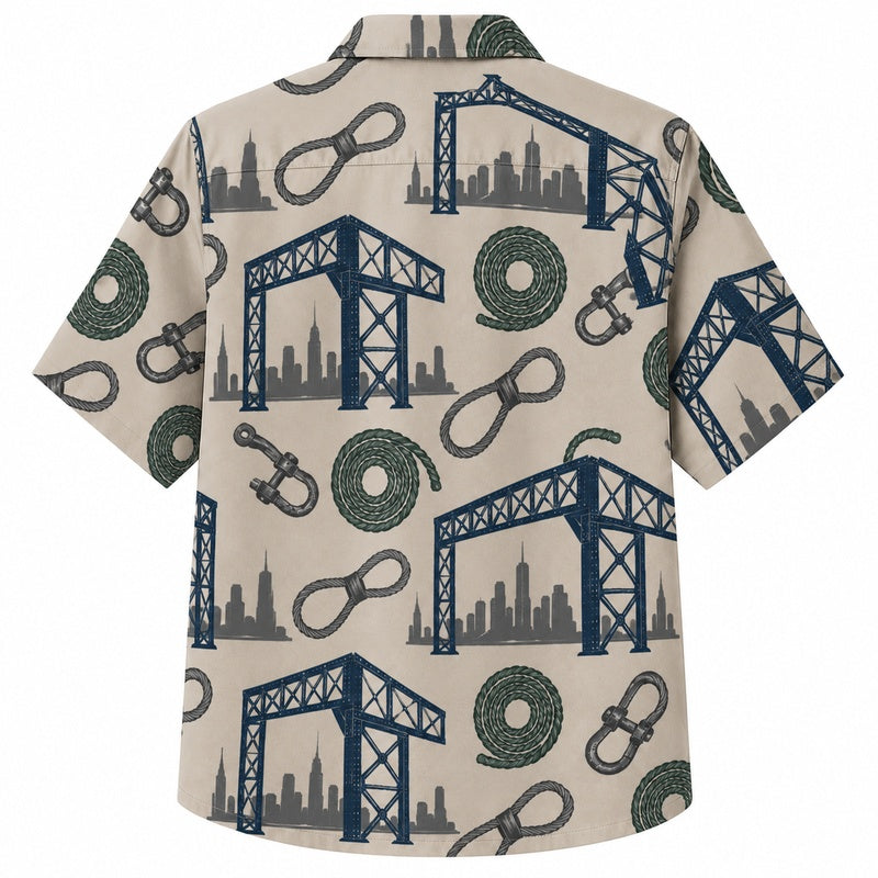 Labor Day Hawaiian Shirt Bridge Skyline Cream Print for the Holiday