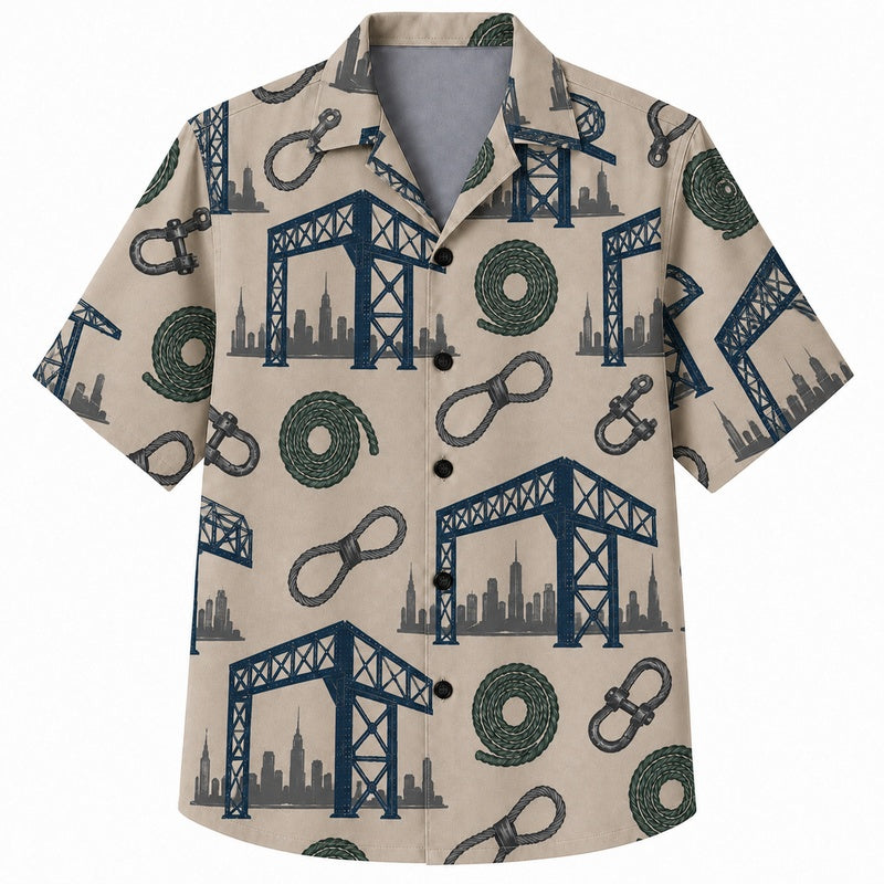 Labor Day Hawaiian Shirt Bridge Skyline Cream Print for the Holiday