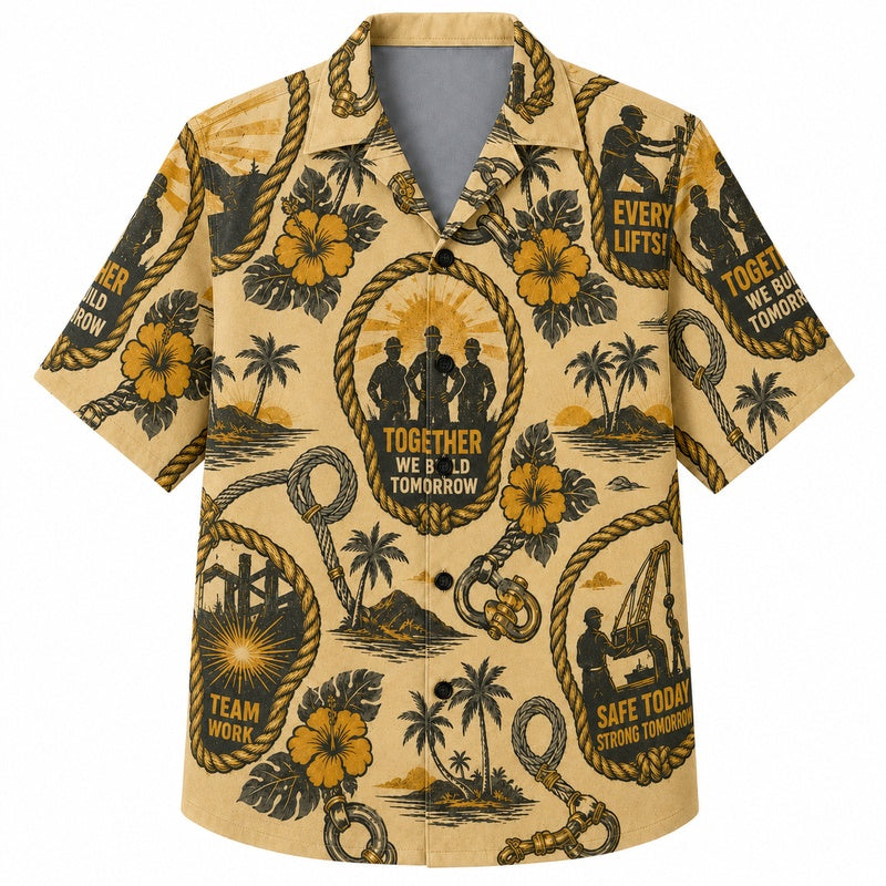 Labor Day Hawaiian Shirt- Build Tomorrow Island Crew Print for Workers