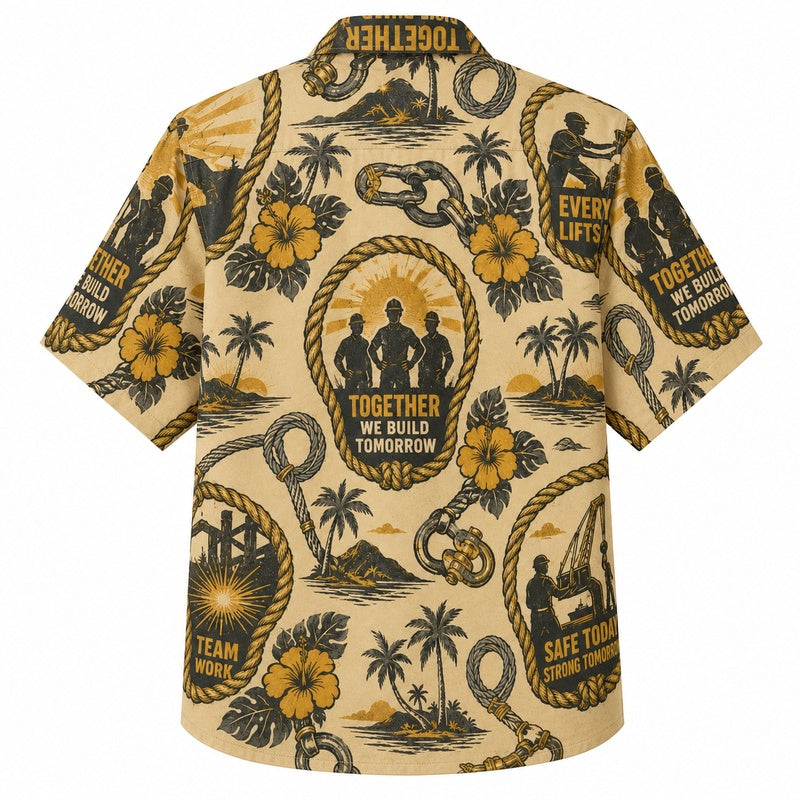 Labor Day Hawaiian Shirt- Build Tomorrow Island Crew Print for Workers