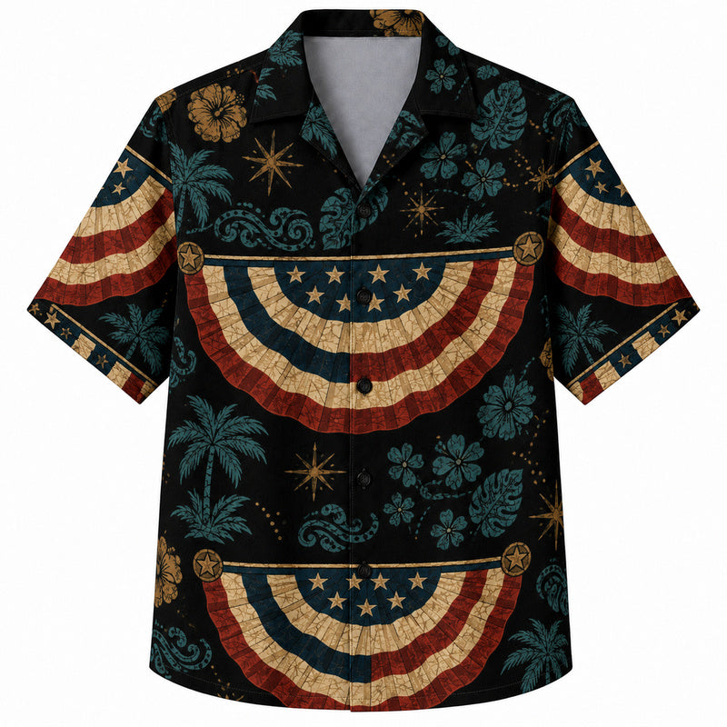 Labor Day Hawaiian Shirt- Bunting Palm Starlight Print for Workers