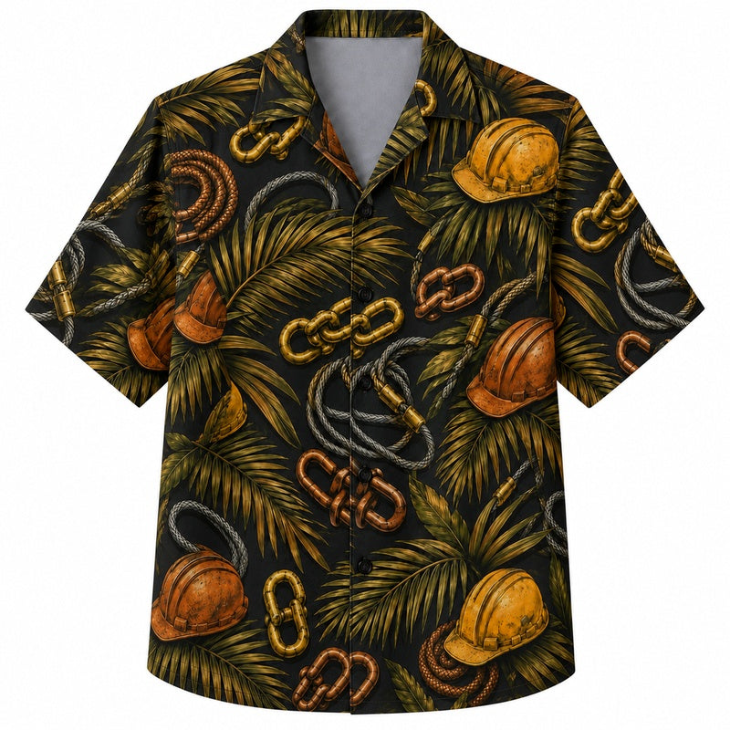 Labor Day Hawaiian Shirt- Carabiner Chain and Palm Print for Summer
