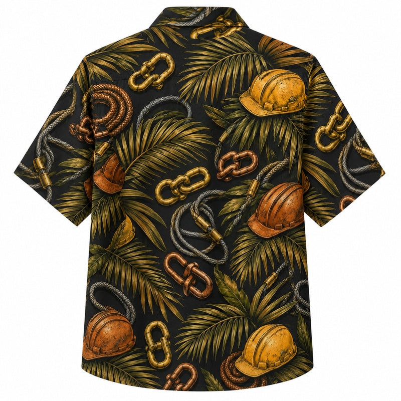 Labor Day Hawaiian Shirt- Carabiner Chain and Palm Print for Summer