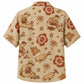 Labor Day Hawaiian Shirt- Carpenter and Hibiscus Print in Warm Tan