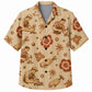 Labor Day Hawaiian Shirt- Carpenter and Hibiscus Print in Warm Tan