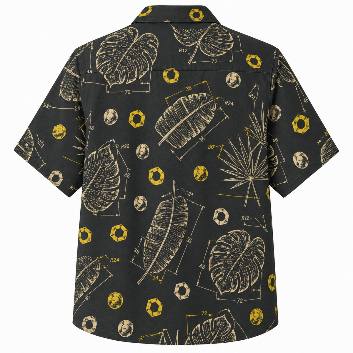 Labor Day Hawaiian Shirt- Chalkboard Leaf Schematic and Bolt Print