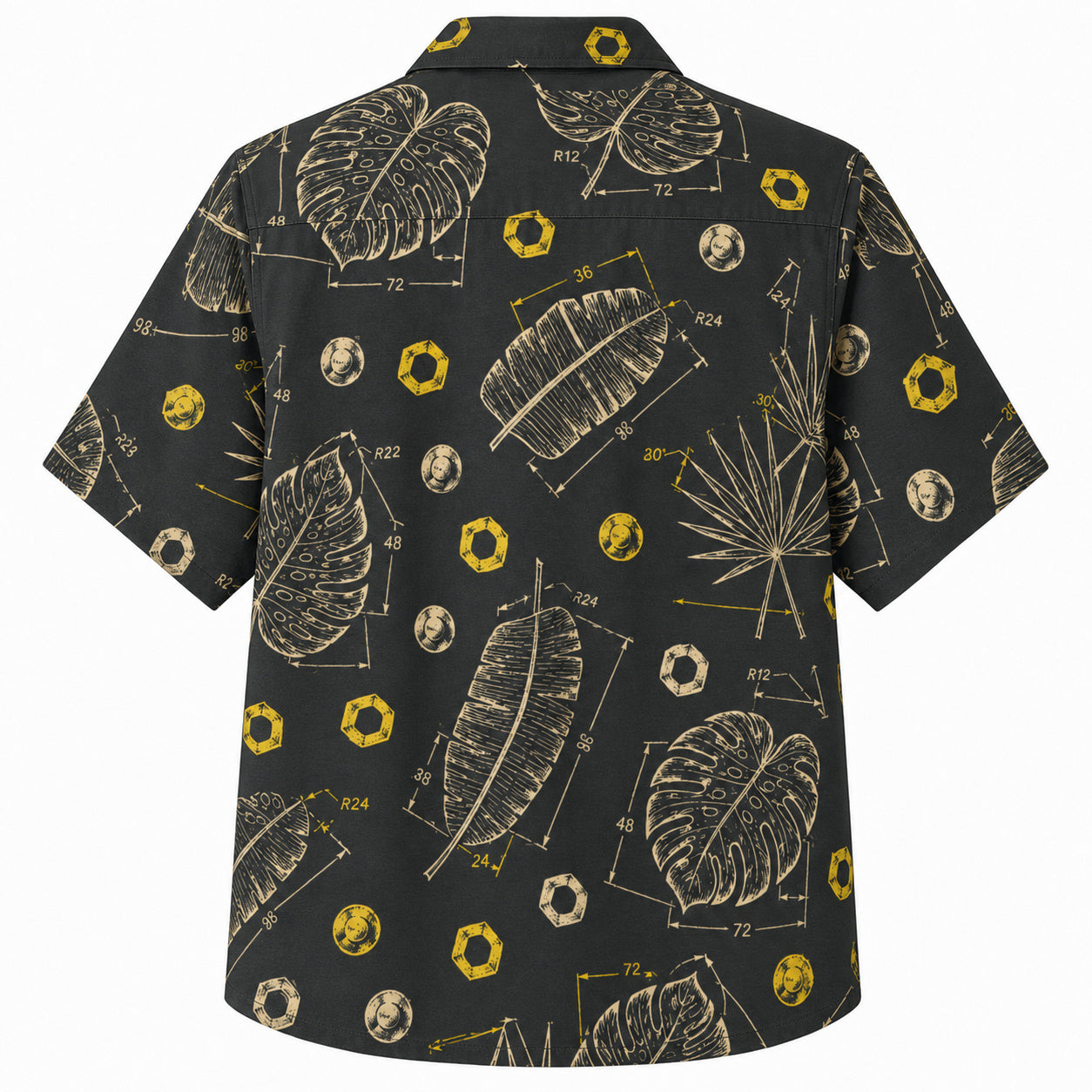 Labor Day Hawaiian Shirt- Chalkboard Leaf Schematic and Bolt Print