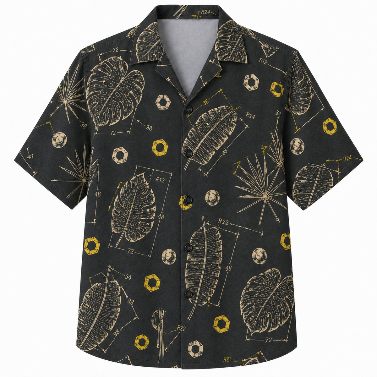 Labor Day Hawaiian Shirt- Chalkboard Leaf Schematic and Bolt Print