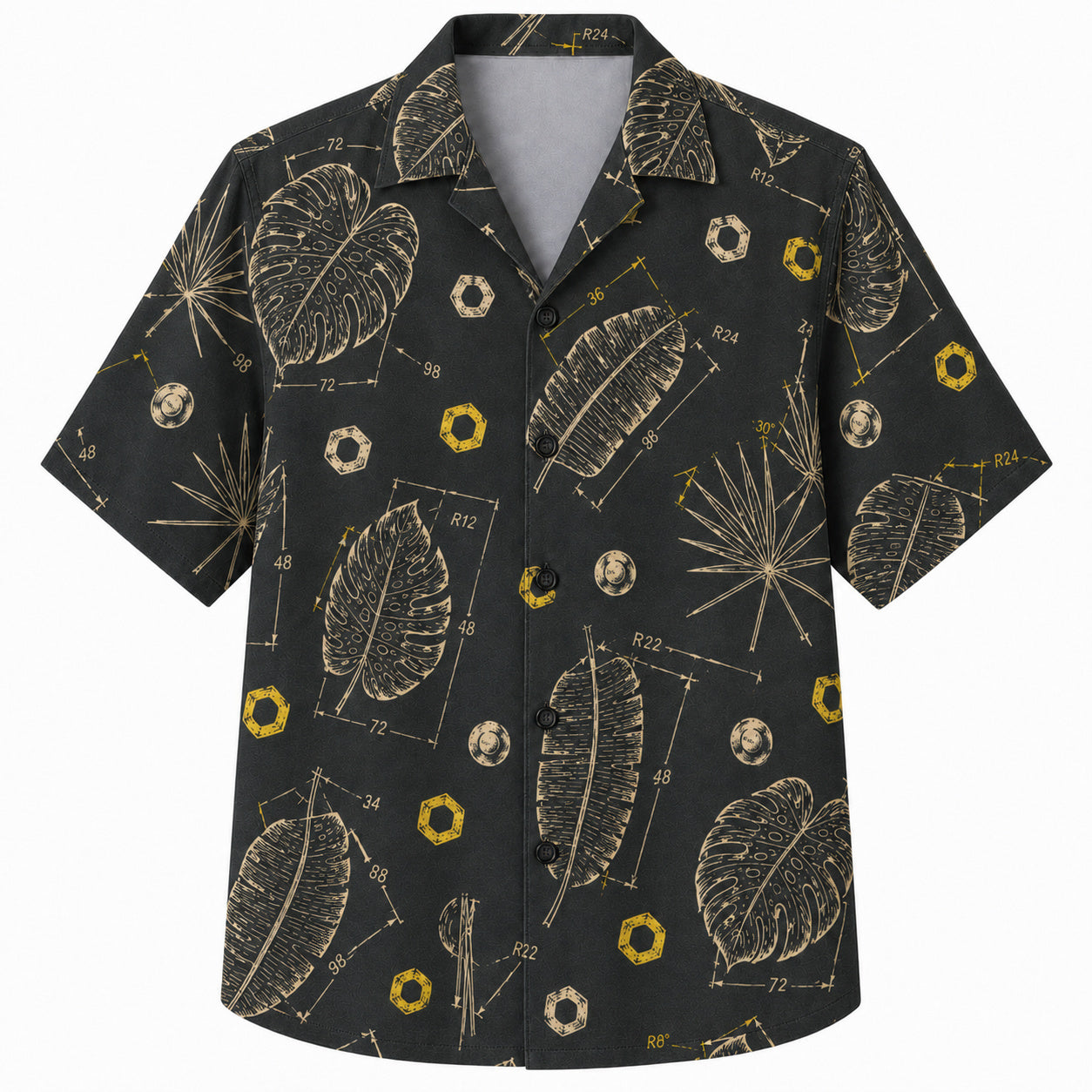 Labor Day Hawaiian Shirt- Chalkboard Leaf Schematic and Bolt Print
