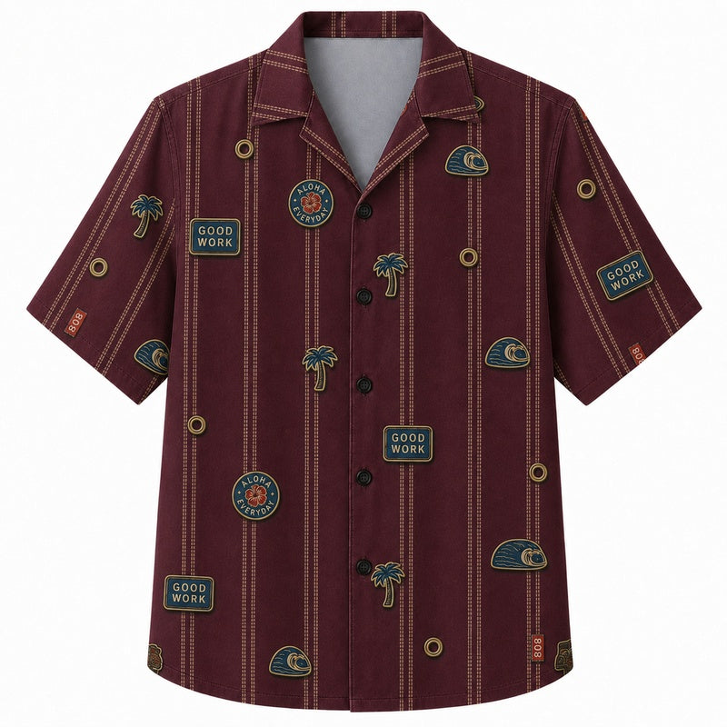 Labor Day Hawaiian Shirt Chimney Stack Maroon Print for the Holiday