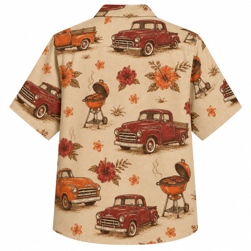Labor Day Hawaiian Shirt - Classic Pickup Grill Floral Print for the Cookout