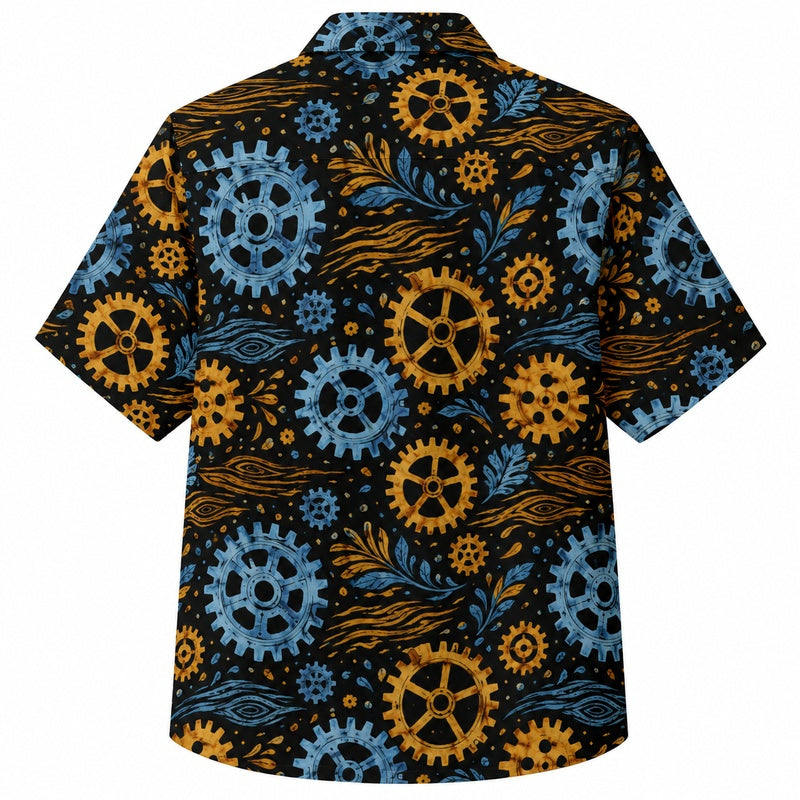 Labor Day Hawaiian Shirt- Cog and Current Swirl Print for Men
