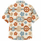 Labor Day Hawaiian Shirt- Cogwheel and Hibiscus Print in Soft Cream
