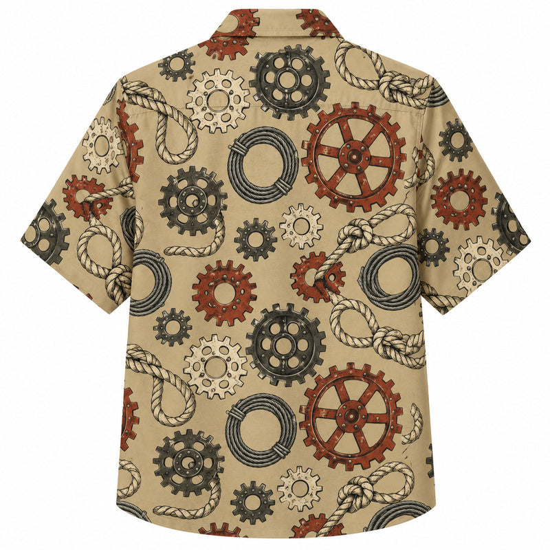 Labor Day Hawaiian Shirt- Cogwheel and Rope Knot Print for Hard Workers