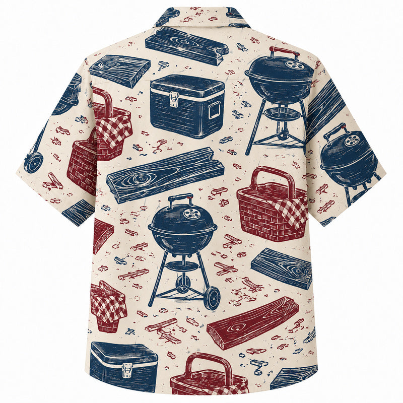 Labor Day Hawaiian Shirt- Cookout Grill and Cooler Print for Summer